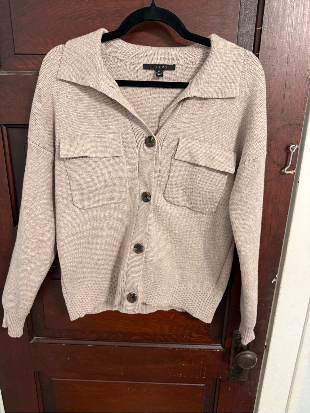 Cyrus Beige Button-Up Pocket Cardigan